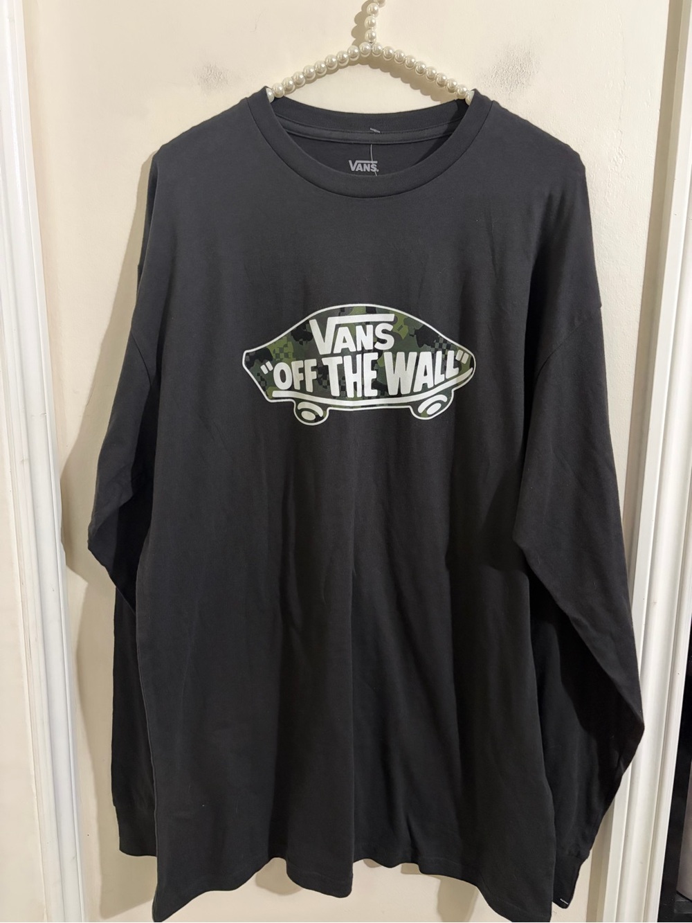 Vans Black Long Sleeve Tee with Camo 'Off The Wall' Logo